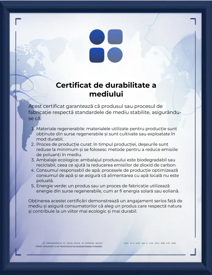 certificat de sustenabilitate ecologică